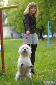 Blonde walking her dog