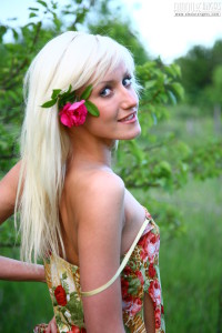 Girl with pink flowers