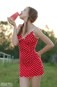 Teen in red dress