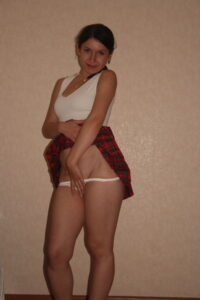 Kandy in her short red Tartan Skirt