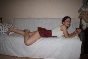 Kandy in her short red Tartan Skirt